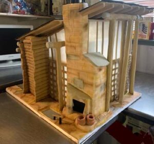Boston Massachusetts Snow Log Cabin Custom Gingerbread House in Kentucky